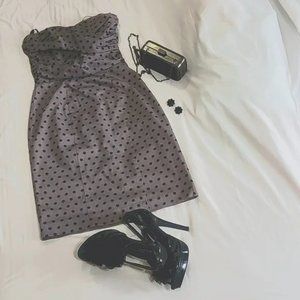 Gray and Black Strapless Polka Dot Dress by H&M Size S